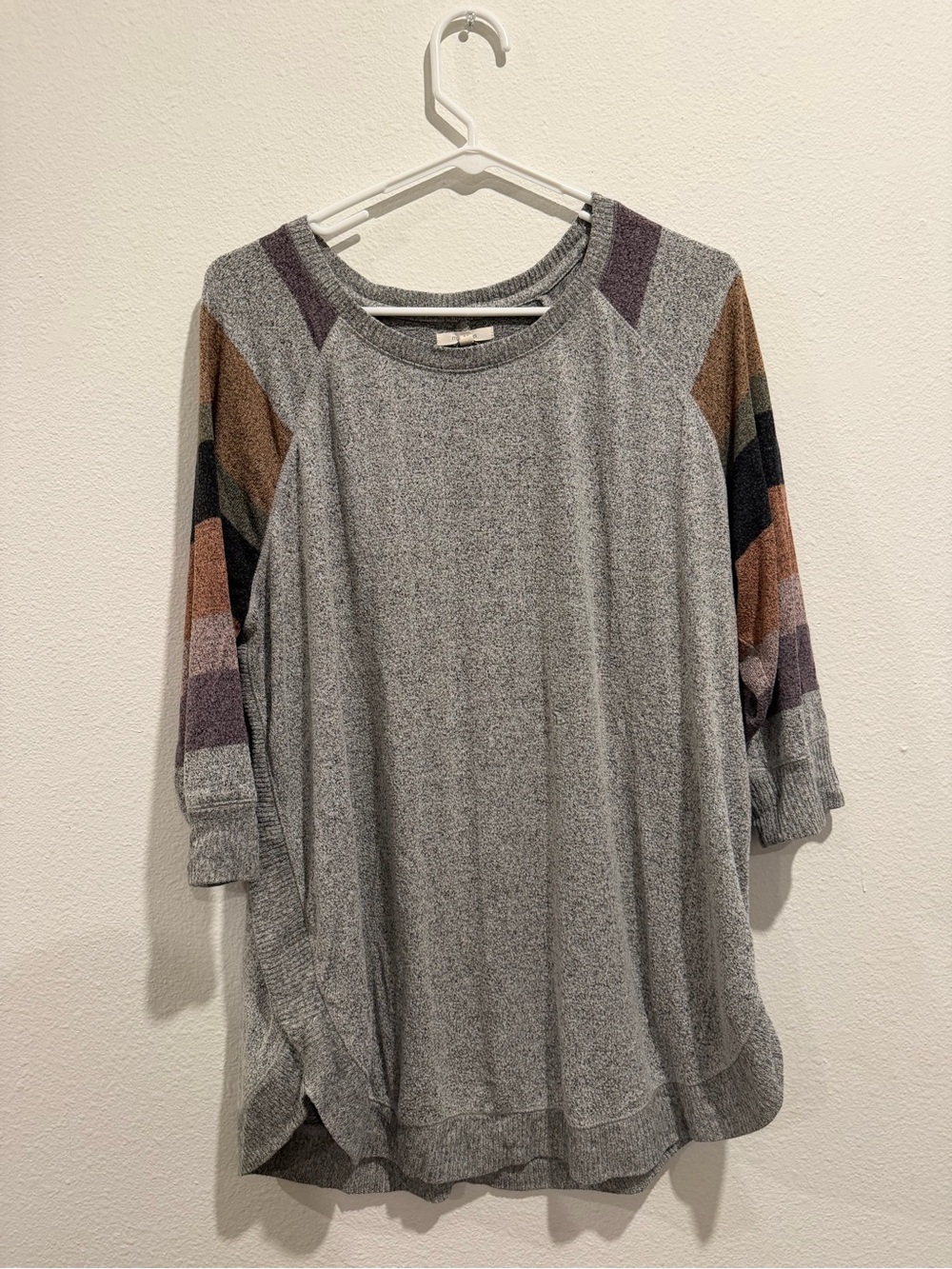 Maurices Gray Pullover with Multicolor Chevron Sleeves